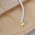 Heart Pendant 14K Gold Plated 925 Sterling Silver Half Paperclip Chain Half Freshwater Pearl Necklace 2