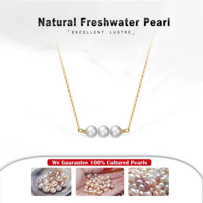 Three Freshwater Pearl 14K Gold Plated Pearl Choker Necklace detail 4
