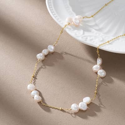 Personalized Beaded Freshwater Pearl Choker Irregular Baroque Pearl Necklace detail 1
