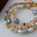 Natural Stone Color Pearl Necklace Handmade Beads Elegant Ins Style Stainless Steel Pearl 2