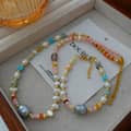 Natural Stone Color Pearl Necklace Handmade Beads Elegant Ins Style Stainless Steel Pearl 3