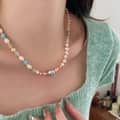 Natural Stone Color Pearl Necklace Handmade Beads Elegant Ins Style Stainless Steel Pearl 4