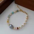 Natural Stone Color Pearl Necklace Handmade Beads Elegant Ins Style Stainless Steel Pearl 6