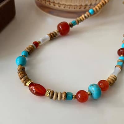 Natural Stone Handmade Beaded Necklace Bohemian Turquoise Beaded detail 3