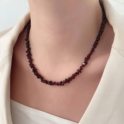 Natural Stone Handmade Beaded Necklace Elegant Red Irregular Bracelet Jewelry Set detail 3