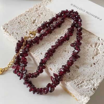 Natural Stone Handmade Beaded Necklace Elegant Red Irregular Bracelet Jewelry Set detail 4