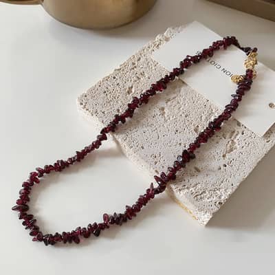 Natural Stone Handmade Beaded Necklace Elegant Red Irregular Bracelet Jewelry Set detail 5