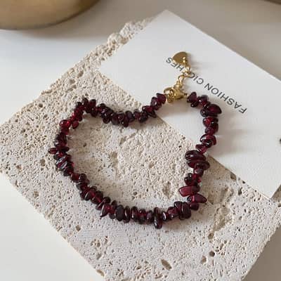 Natural Stone Handmade Beaded Necklace Elegant Red Irregular Bracelet Jewelry Set detail 6