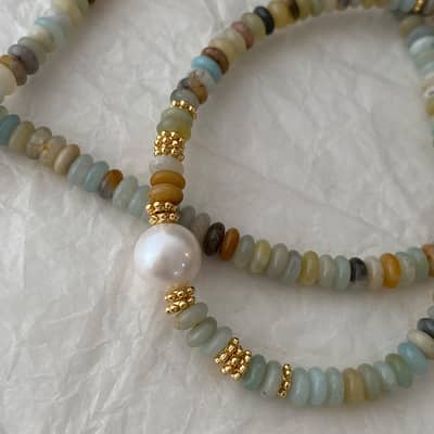 Natural Stone Handmade Beaded Pearl Necklace Elegant Color Natural Stone detail 3