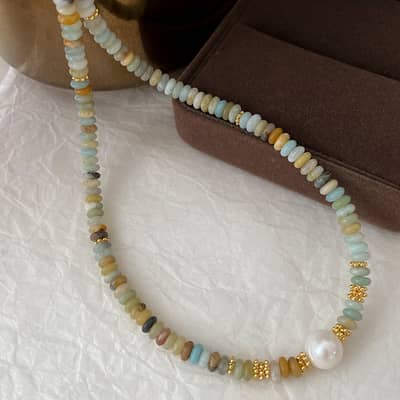 Natural Stone Handmade Beaded Pearl Necklace Elegant Color Natural Stone detail 5