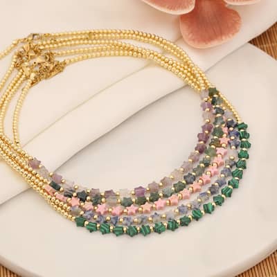 Natural Stone Bead Necklace Star Shape Waterproof Stainless Steel PVD Coating Bead detail 1