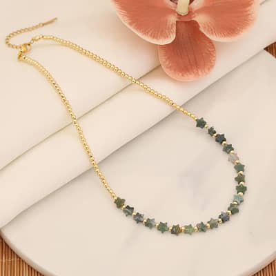 Natural Stone Bead Necklace Star Shape Waterproof Stainless Steel PVD Coating Bead detail 2