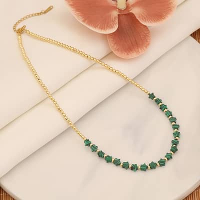 Natural Stone Bead Necklace Star Shape Waterproof Stainless Steel PVD Coating Bead detail 3