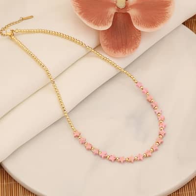 Natural Stone Bead Necklace Star Shape Waterproof Stainless Steel PVD Coating Bead detail 4