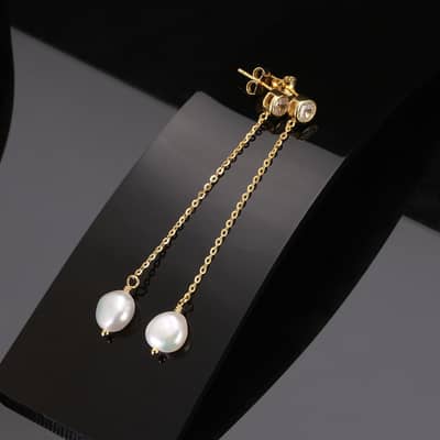 Tassel Freshwater Pearl Earrings 14K Gold Plated Long Natural Pearl Earrings detail 1