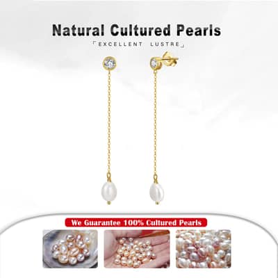 Tassel Freshwater Pearl Earrings 14K Gold Plated Long Natural Pearl Earrings detail 4
