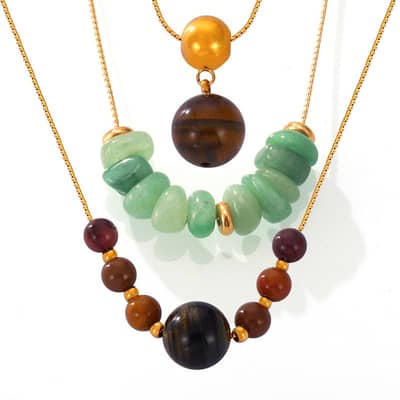 Natural Stone Handmade Beaded Stainless Steel Necklace 18K PVD Coated Waterproof detail 1
