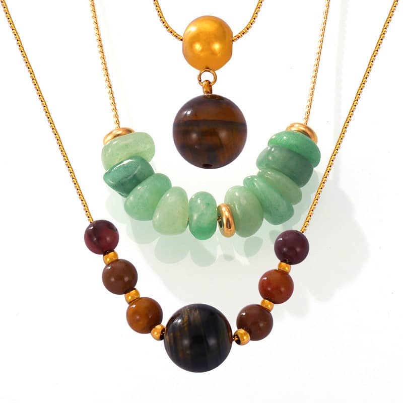 Natural Stone Handmade Beaded Stainless Steel Necklace 18K PVD Coated Waterproof - main