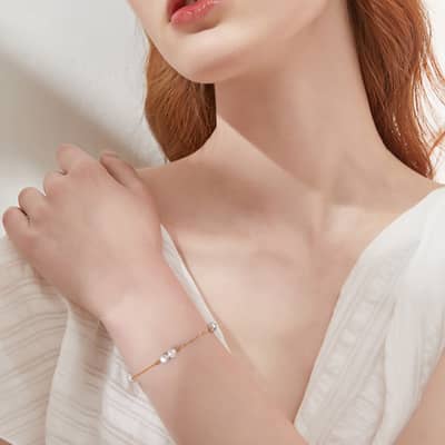 14K Gold Plated Freshwater Pearl Adjustable Link Chain Bracelet detail 3