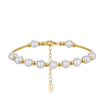 14K Gold Plated Adjustable Freshwater Pearl Bracelet, Trendy detail 1