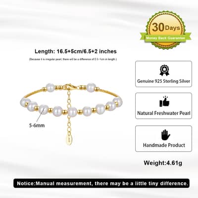 14K Gold Plated Adjustable Freshwater Pearl Bracelet, Trendy detail 5