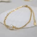 Freshwater Pearl Paperclip Spliced Chain Bracelet, 925 Sterling Silver 14K Gold Plated 2