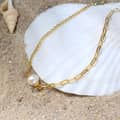 Freshwater Pearl Paperclip Spliced Chain Bracelet, 925 Sterling Silver 14K Gold Plated 4