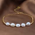 14K Gold Plated PVD Gold Plated Chain 925 Sterling Silver Baroque Shape Pearl Bracelet Set 1