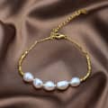 14K Gold Plated PVD Gold Plated Chain 925 Sterling Silver Baroque Shape Pearl Bracelet Set 2
