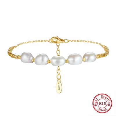 14K Gold Plated PVD Gold Plated Chain 925 Sterling Silver Baroque Shape Pearl Bracelet Set detail 5