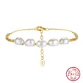 14K Gold Plated PVD Gold Plated Chain 925 Sterling Silver Baroque Shape Pearl Bracelet Set 5