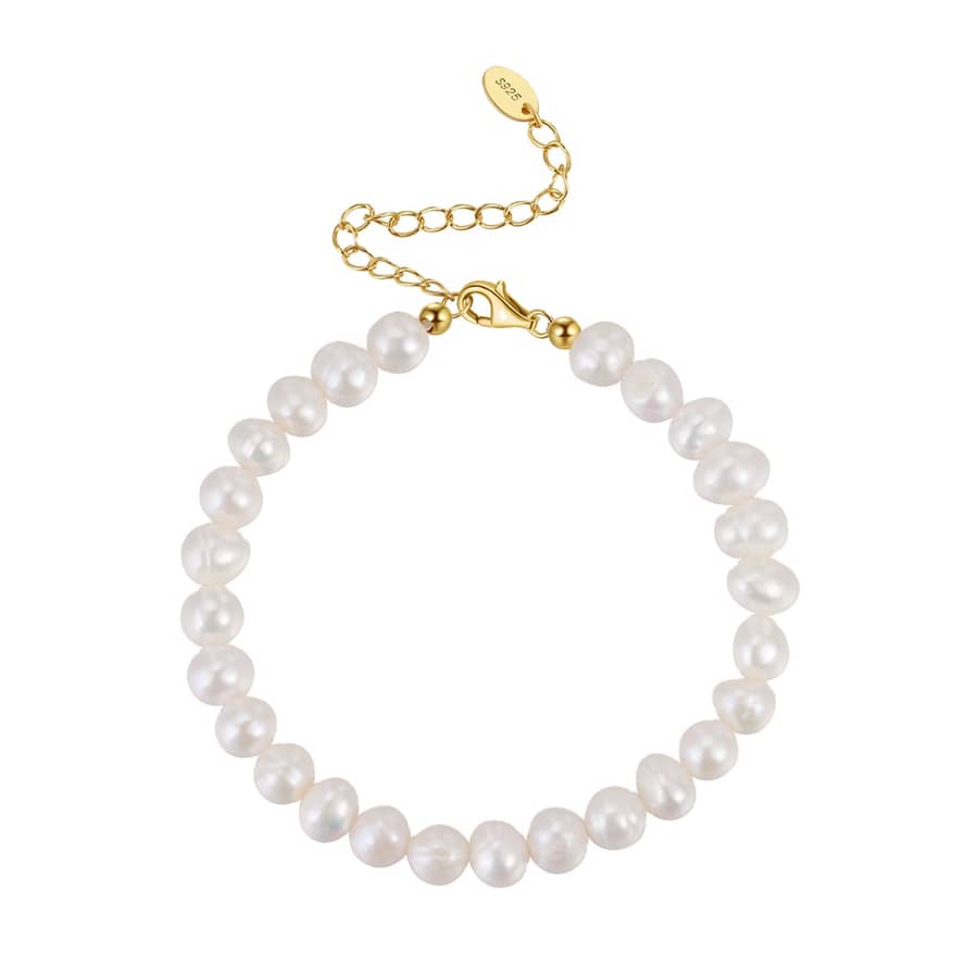 Freshwater Pearl Bracelet, 925 Sterling Silver, White Pearl Small Bead - main