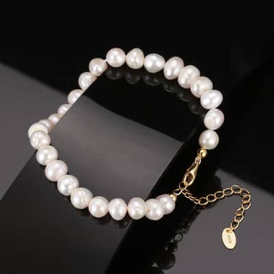 Freshwater Pearl Bracelet, 925 Sterling Silver, White Pearl Small Bead detail 2