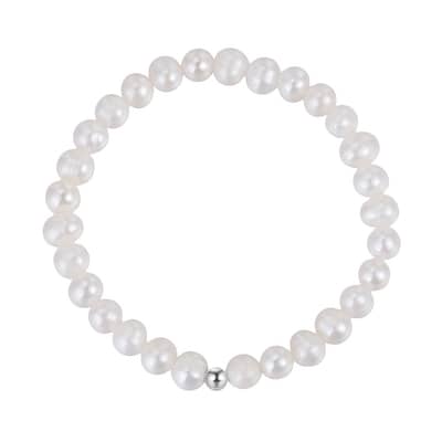 6-7mm White Freshwater Pearl Beaded Bracelet, 925 Sterling Silver detail 6