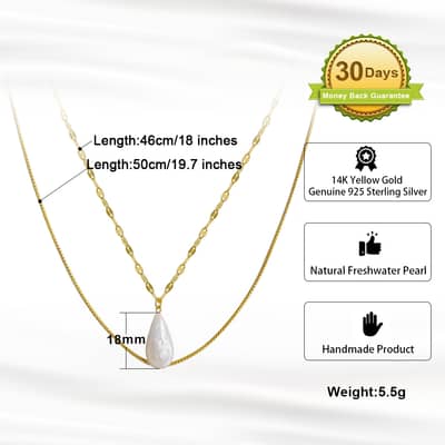 Box Chains Double Layer 925 Sterling Silver 14K Gold Plated Freshwater Pearl Necklace detail 4