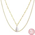 Box Chains Double Layer 925 Sterling Silver 14K Gold Plated Freshwater Pearl Necklace 6