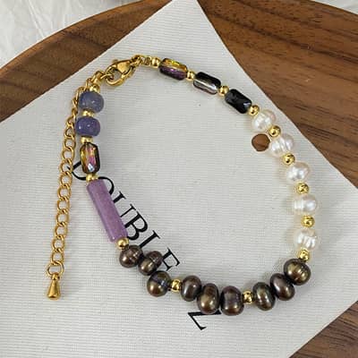 Bohemian Geometric Natural Stone Pearl Handmade Beaded Bracelet detail 2