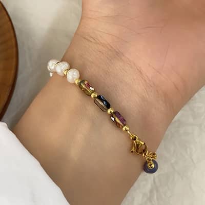 Bohemian Geometric Natural Stone Pearl Handmade Beaded Bracelet detail 3