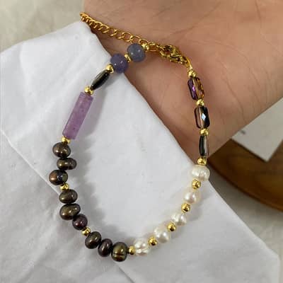 Bohemian Geometric Natural Stone Pearl Handmade Beaded Bracelet detail 5
