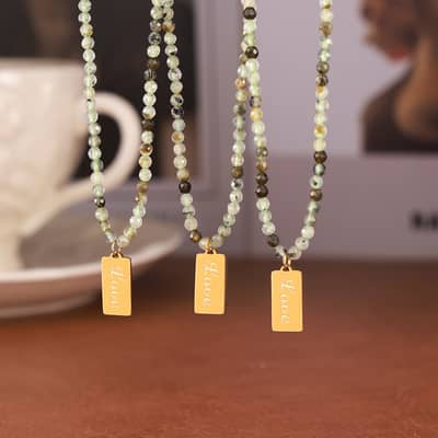 Letter Titanium Steel Charm Beaded Necklace Natural Stone Handmade Party Gift detail 2
