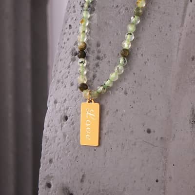 Letter Titanium Steel Charm Beaded Necklace Natural Stone Handmade Party Gift detail 3