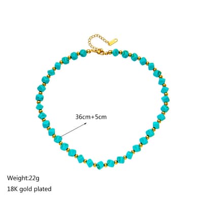 Beaded Necklace Natural Stone Waterproof Stainless Steel 18K Gold PVD Coated detail 5