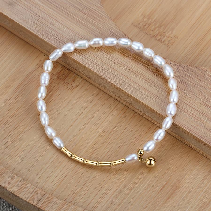 Bamboo Freshwater Pearl Bracelet, 925 Silver - main