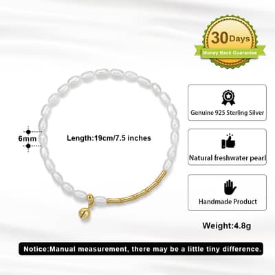 Bamboo Freshwater Pearl Bracelet, 925 Silver detail 5