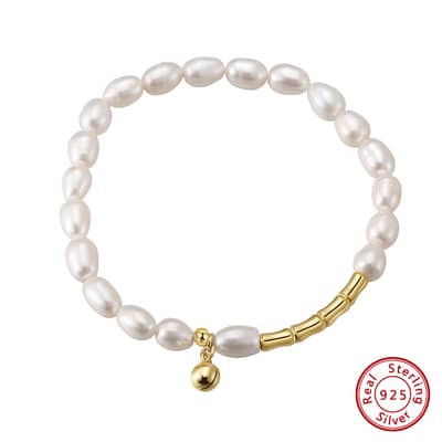 Bamboo Freshwater Pearl Bracelet, 925 Silver detail 6