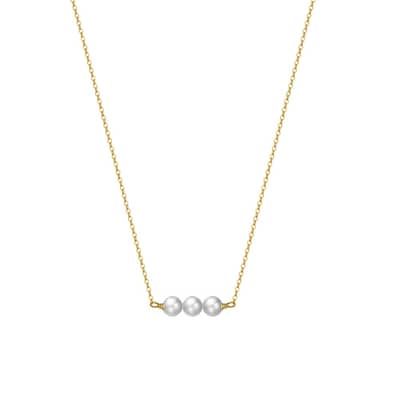 Three Pearl Balance Beam Dangling Beads Pendant 925 Sterling Silver Thin Chain Necklace 14K Gold detail 1