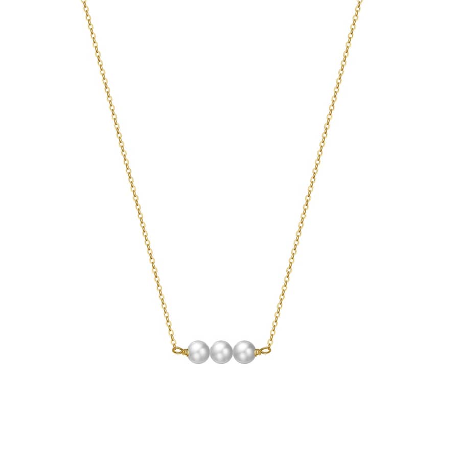 Three Pearl Balance Beam Dangling Beads Pendant 925 Sterling Silver Thin Chain Necklace 14K Gold - main