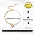 925 Sterling Silver Gold Plated Half Pearl Half Paperclip Chain Bracelet with Heart Pendant 5