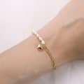 925 Sterling Silver Gold Plated Half Pearl Half Paperclip Chain Bracelet with Heart Pendant 6