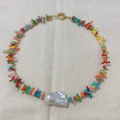 Waterproof Natural Stone Pearl Necklace Handmade Beaded Stainless Steel detail 2